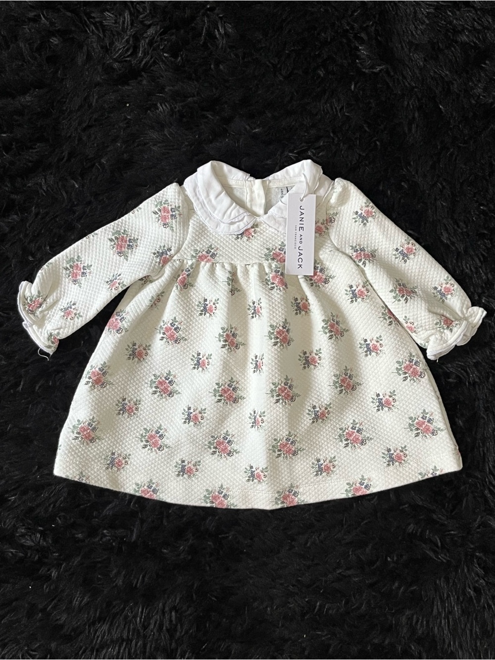 Janie And Jack 6-9 months Quilted Puff Floral Dress With Shorts Cream Flowers
